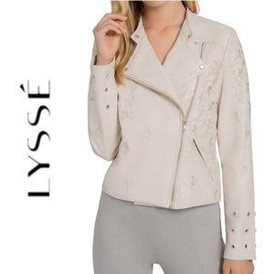 LYSSE Embroidered Vegan Leather Moto Jacket Coat